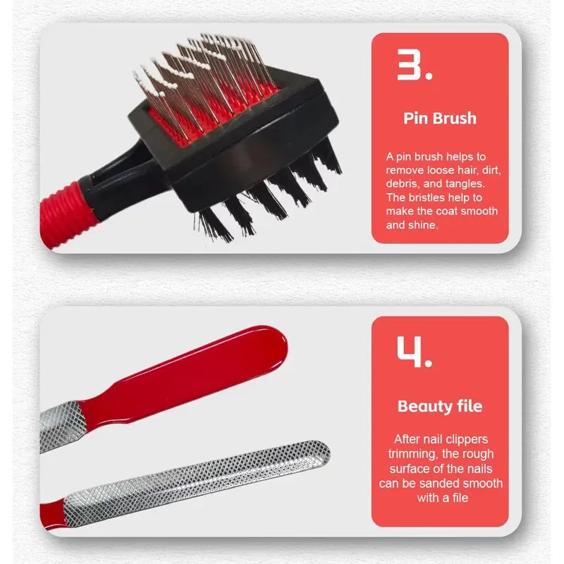 26 10-In-1 Professional Grooming Set Full Supplies for Dogs and Cats Slicker Pet Nail Clippers and Long Hair Pet Brush Set