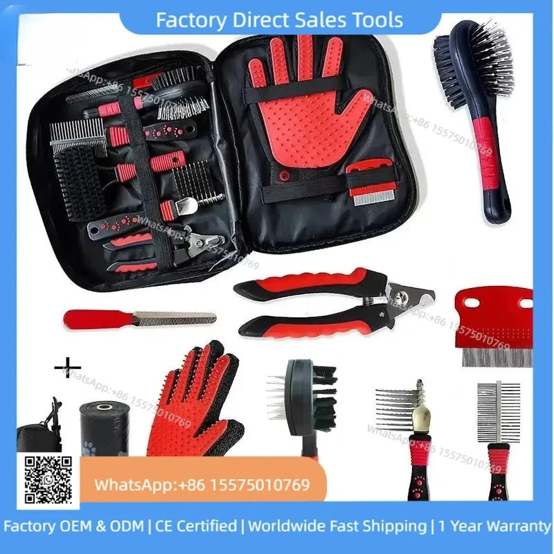 26 10-In-1 Professional Grooming Set Full Supplies for Dogs and Cats Slicker Pet Nail Clippers and Long Hair Pet Brush Set