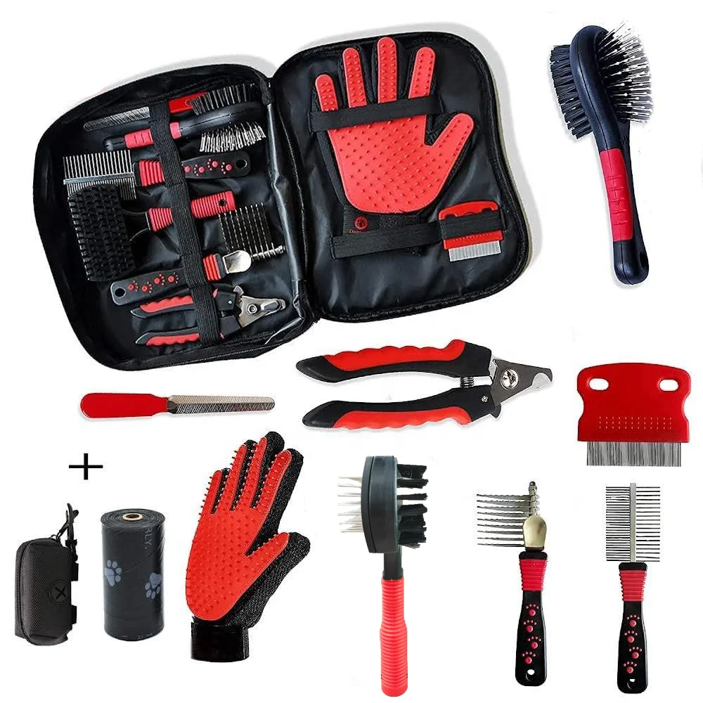 26 10-In-1 Professional Grooming Set Full Supplies for Dogs and Cats Slicker Pet Nail Clippers and Long Hair Pet Brush Set